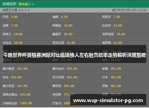 今晚世界杯资格赛洲际对比临场换人左右胜负赔率走势解析深度前瞻 今晚世界杯资格赛洲际对比临场换人左右胜负赔率走势解析深度前瞻